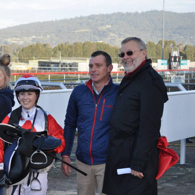 BUSINESS: With major stable client Wayne Roser and apprentice Alex Patis after a recent win at Spreyton.