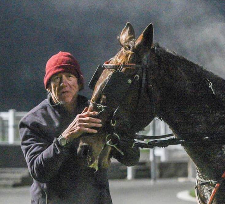 Trainer Robbie Richards with Softly Softly after his overdue win at Mowbray. Picture: Stacey Lear