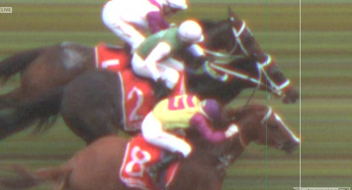 The official photo-finish of the Ladbrokes Handicap at Elwick on Sunday that saw a dead-heat between Ruettiger (No. 2) and Gee Gee True Story (No. 8) with Apriano a short head away third.