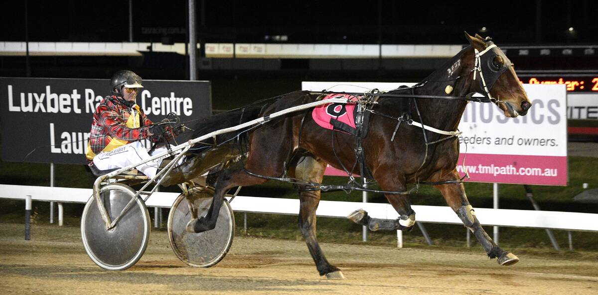 DISCUSSIONS: Paint The Wind, driven by Rohan Hadley, wins a race at the last Mowbray harness meeting. Introducing a passing lane at the track has been discussed. Picture: Stacey Lear