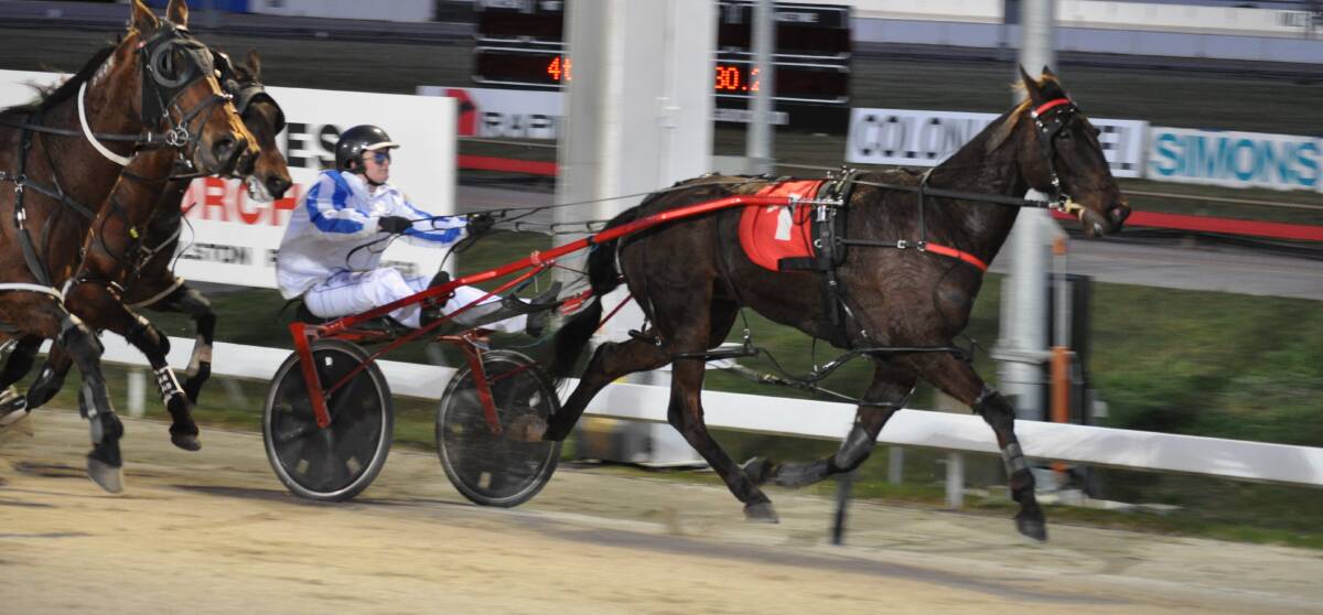 ENDING: Jacks Command, driven by Samantha Gangell, wins at Mowbray on Friday night. Picture: Greg Mansfield
