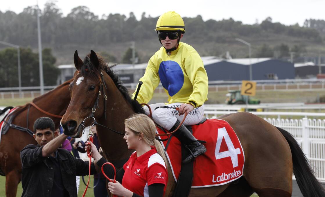 Thomas Doyle returns on lightly-raced gelding Michbar after their win in the 3YO Maiden.