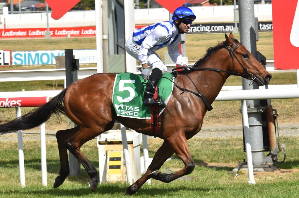 REPORTING HOME: War Correspondent, ridden by Ismail Toker, wins the $100,000 3YO Cup at Mowbray on Saturday.