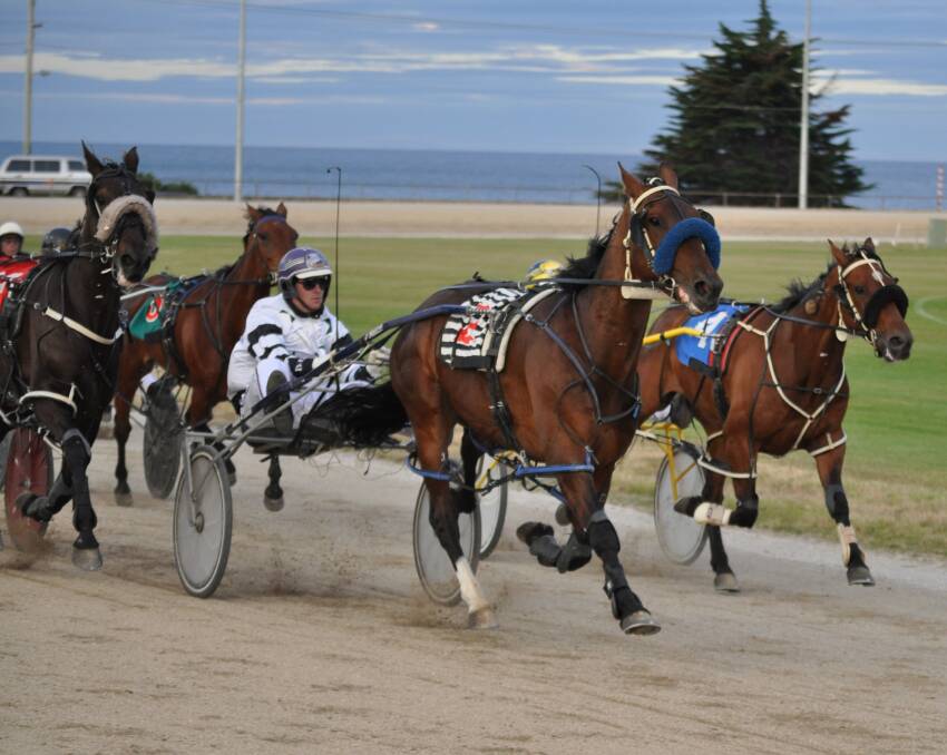 CONTENDER: Conor Crook, who is vying for this season's junior driver premiership, wins on Long Ago, one of Ben Yole's 1636 runners this season, at Burnie in January. Picture: Greg Mansfield