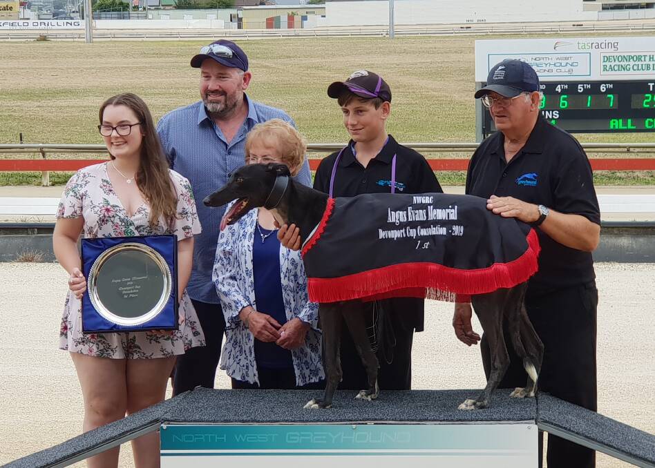 Stop Line with race sponsor and connections after winning the Devonport Cup Consolation. Picture: Brad Cole