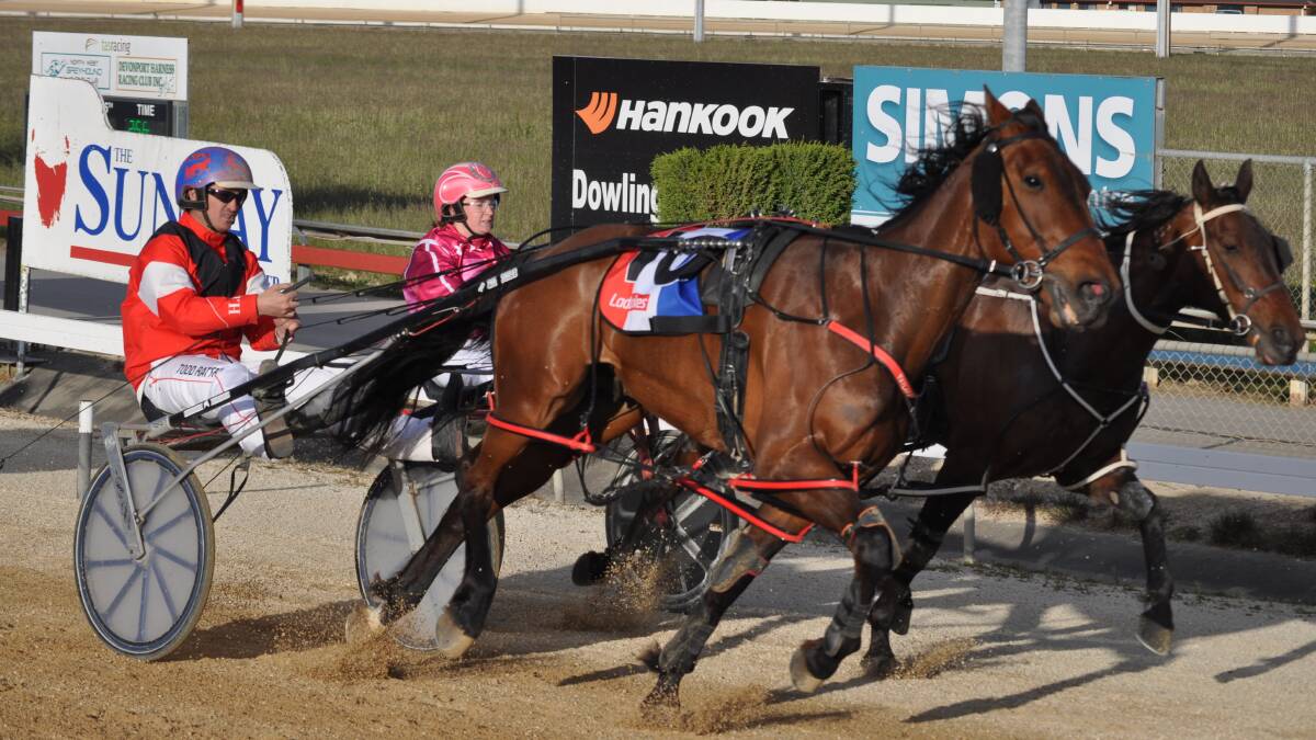 SUPER SONIC: Hypersonic Drive, driven by Todd Rattray, wins his last start at Devonport a fortnight ago. He will be out to repeat the performance at Carrick on Sunday. Picture: Greg Mansfield