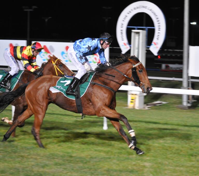 MONEY ARRIVES: No Money No Honey, ridden by Daniel Schmitt, showed her potential with a fast-finishing win at Mowbray on Tuesday night. Picture: Greg Mansfield