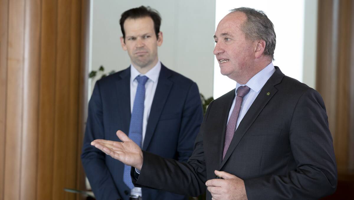 The Nationals' Matt Canavan and Barnaby Joyce. Picture: Sitthixay Ditthavong