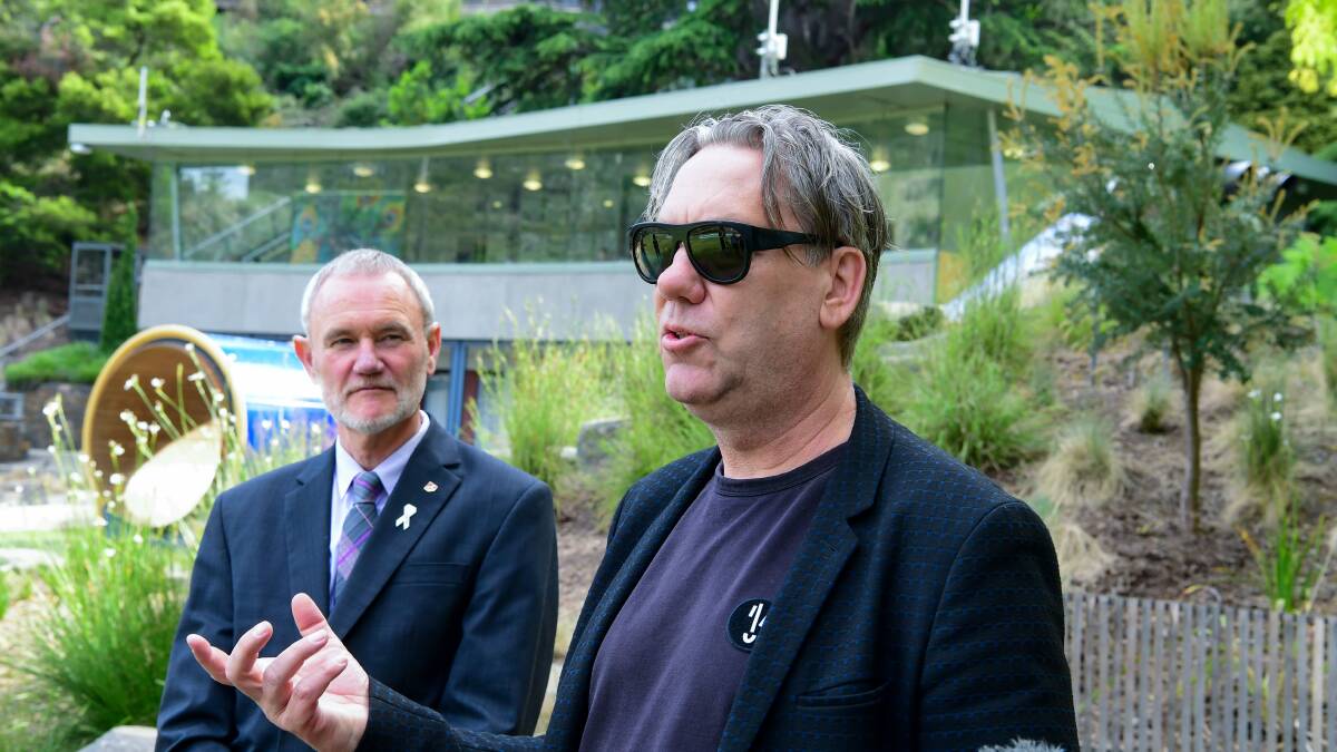 EXCITING NEWS: Launceston mayor Albert van Zetten with curator Brian Ritchie at Mona Foma announcement. Picture: Neil Richardson. 