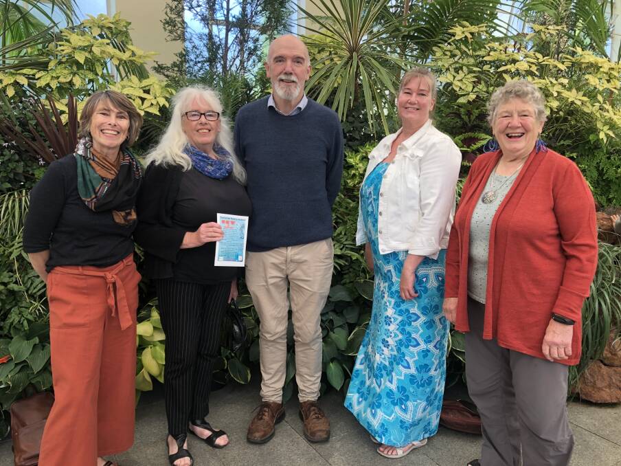 Jane Williams, Evie Wood, Tasmanian Poetry Festival committee chair Colin Berry, Kim Nolan, and Joy Elizabeth excited for this year's festival. Picture: Dana Anderson