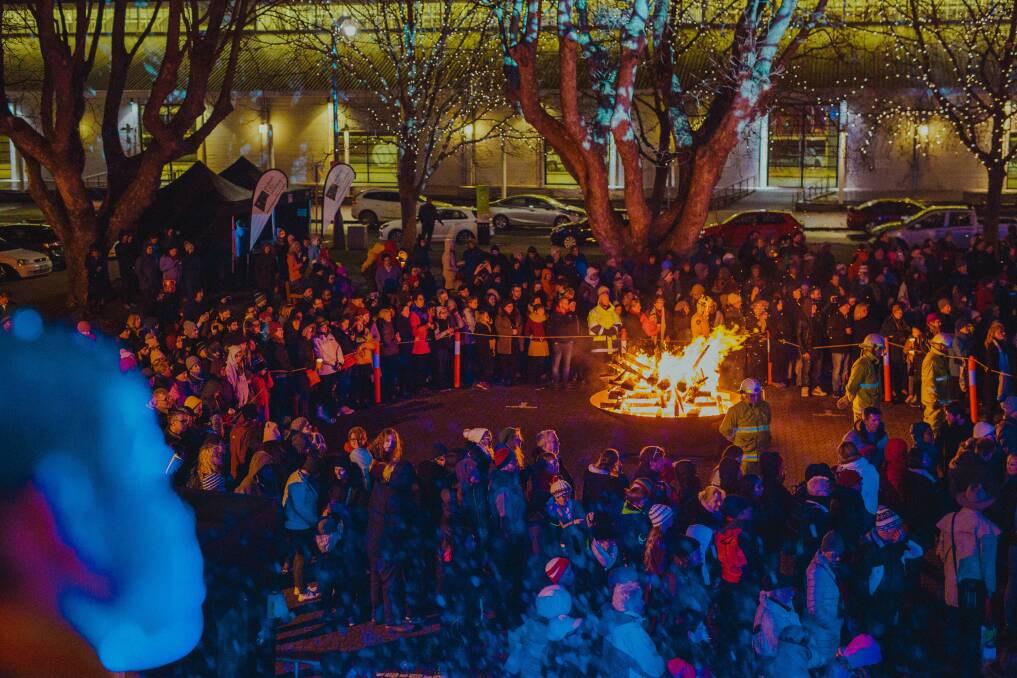 Festival goers enjoy the Big Sing Bonfire during the 2019 Festival of Voices. Picture: Lusy Productions