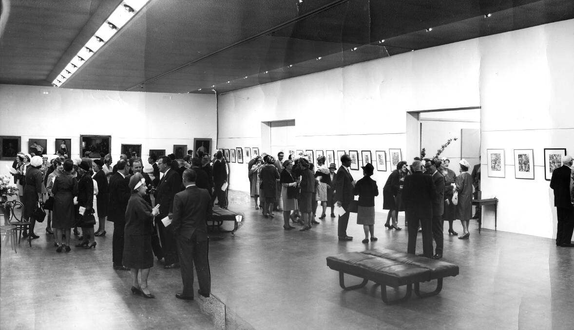 View of people at opening of Hugh Ramsay and Albrecht Durer art exhibitions, Queen Victoria Museum, Launceston, Tasmania, October 1966. Picture: Supplied