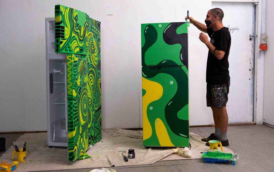 REPURPOSED: Artist Pabs with his fridge design. Picture: Supplied 