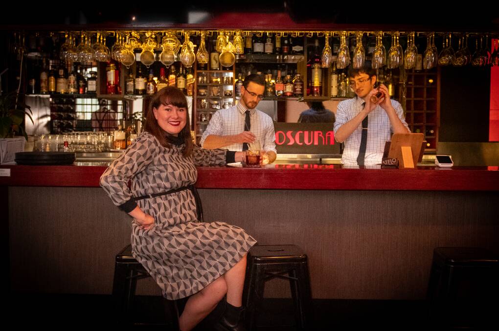 Lauren Johnston, owner of Stelo at Pierre's, with bar staff Justin LeFevre and Gully Taylor ready for Oscura. Picture: Paul Scambler