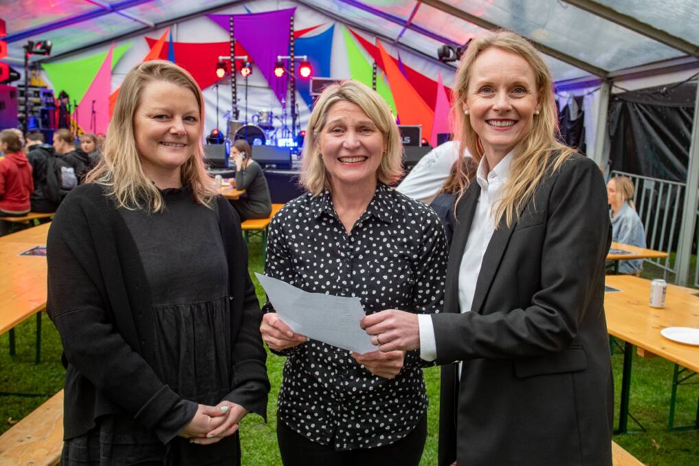 Outgoing Junction executive producer Frith Mabin with chairperson Liz Frankham and Events Minister Sarah Courtney. Picture: Paul Scambler 