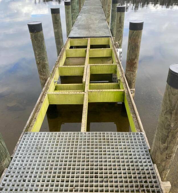 The jetty at Four Springs Lake missing stolen grating. Picture supplied. 