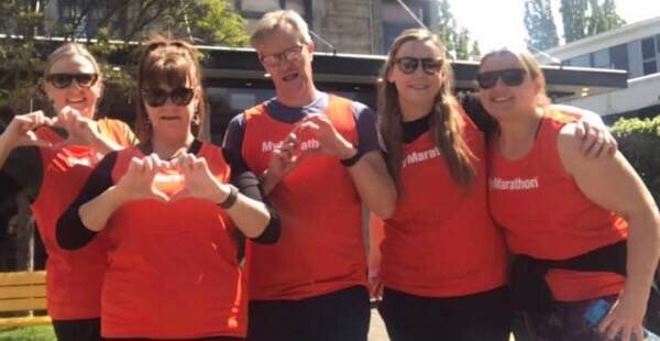 The Cardiology Services LGH MyMarathon walking team: Shelley, Jess, John, Julia and Bonnie. Picture supplied. 