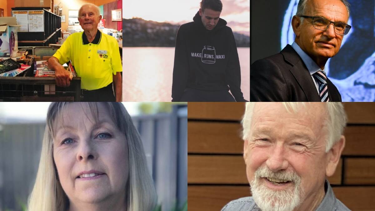 Tasmanian Australian of the Year nominees Derek Benson, Rulla Kelly-Mansell, Dr George Razay, Toni Johnstone, Owen Tilbury. Pictures: Supplied 
