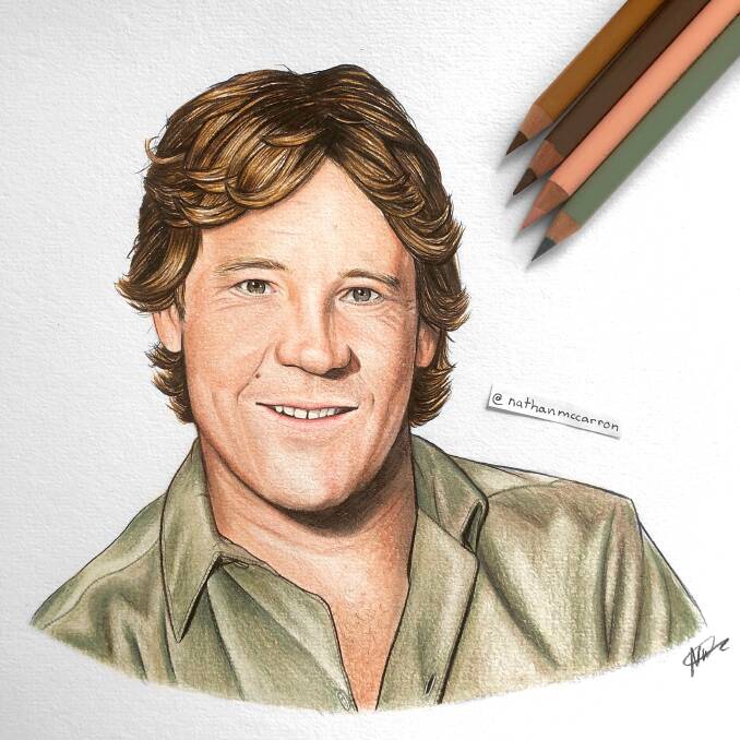The likeness is unmistakable. Nathan McCarron's take on Australian icon Steve Irwin. Pictures supplied. 
