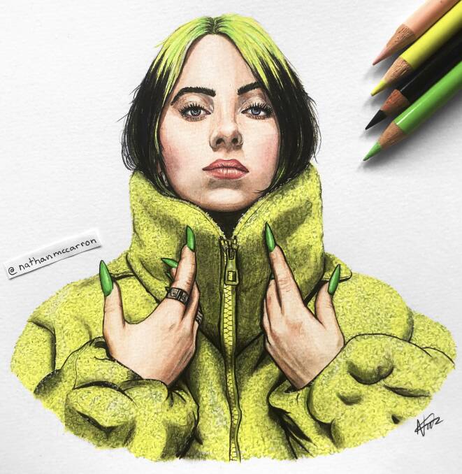 Nathan McCarron's drawing of Billie Eilish. Picture supplied. 