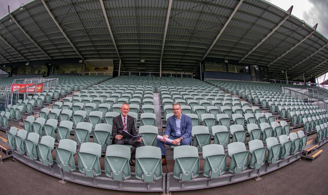 City of Launceston Mayor Albert van Zetten and chief executive officer Michael Stretton at UTAS stadium. Picture: Paul Scambler