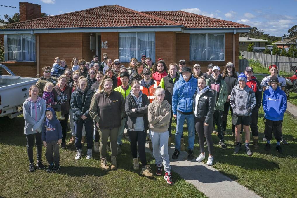 Family and friends of Austin Giles at the family home ready for the search. Picture: Craig George