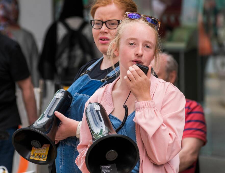 Winner in the Young Achiever Awards, Gabrielle Dewsbury, pictured at climate change protest last year. Picture: Phillip Biggs