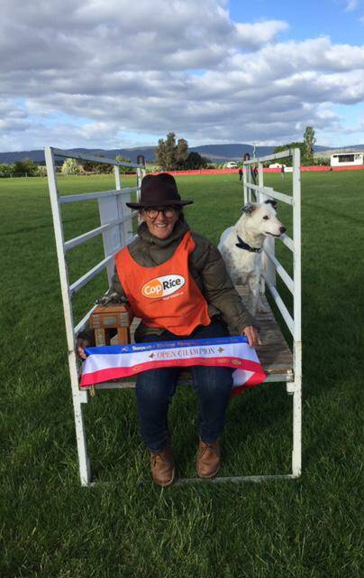 Winner of the Tasmanian Working Sheep Dog State Championship Carmen Blyth with her sheep dog Somerville Spec. Picture supplied. 
