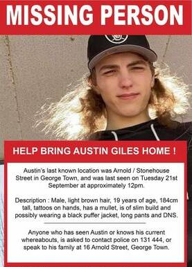 The missing person poster for Austin Giles. Picture: Supplied 