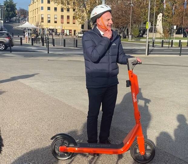 Premier Peter Gutwein on an e-scooter. Picture: Supplied