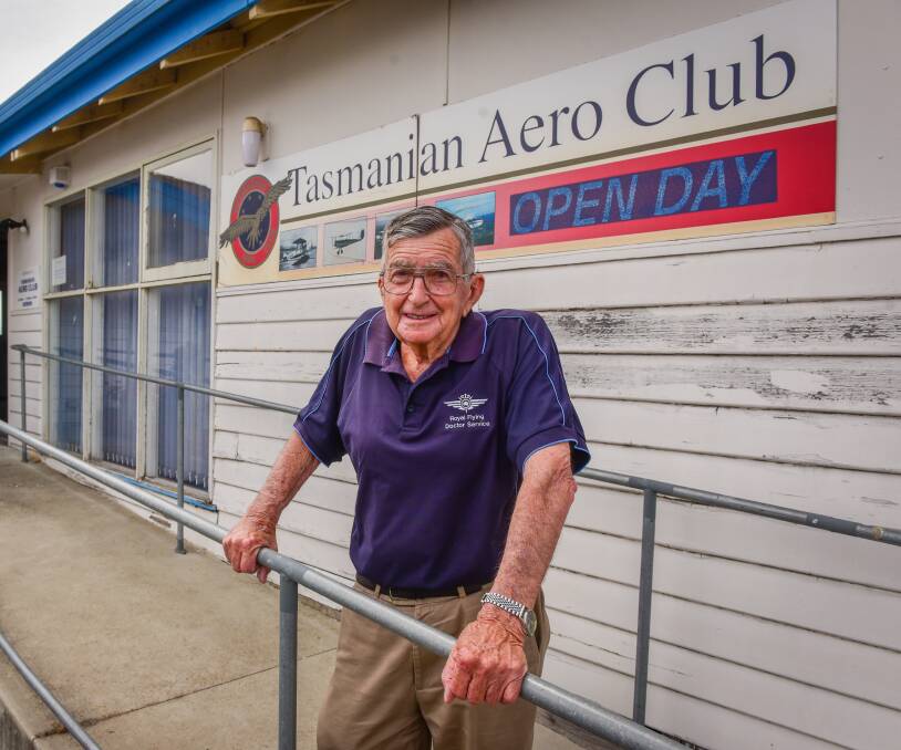 Aero Club historian Lindsay Millar at the Tasmanian Aero Club at Western Junction excited for 90th anniversary celebrations of first flight. Picture: Paul Scambler.