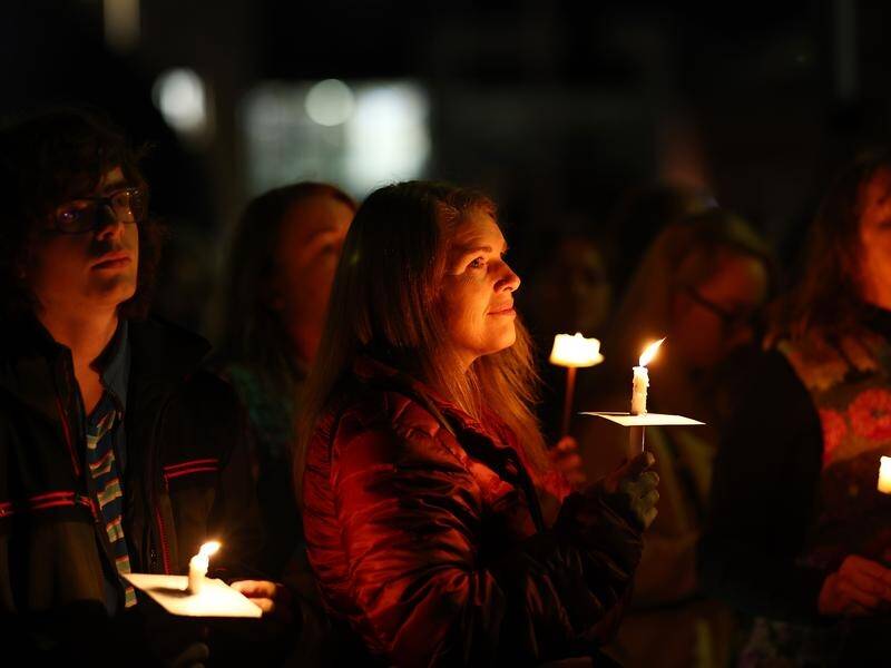 Men, women and children have gathered in Ballarat to rally against violence in their community. (Con Chronis/AAP PHOTOS)