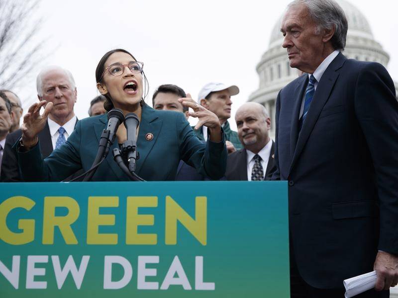 Democrat's Alexandria Ocasio-Cortez(L) and Senator Ed Markey(R) unveiled the climate change plan.