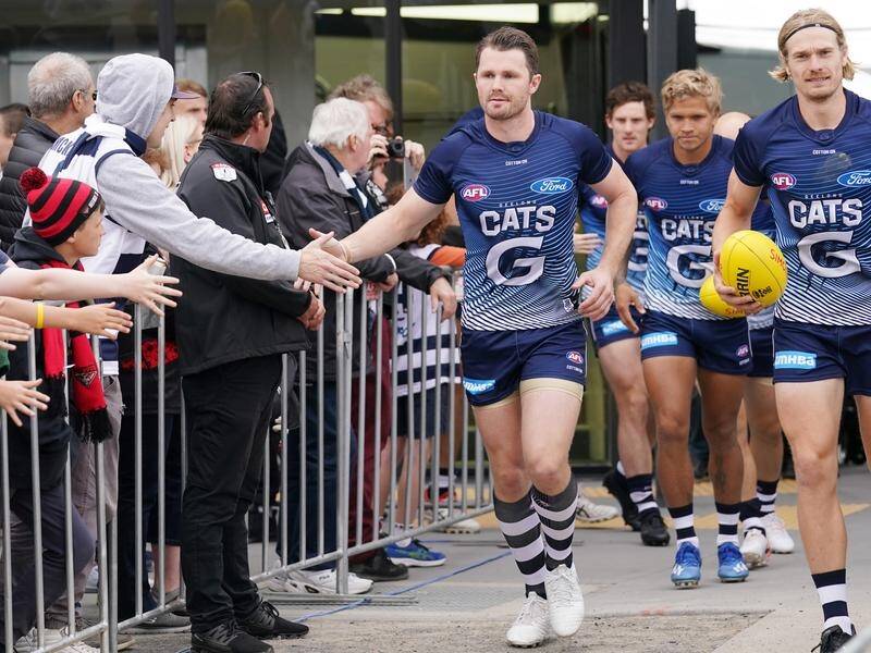 Geelong's Patrick Dangerfield (L) is wary of the AFL returning while Australia remains in lockdown.