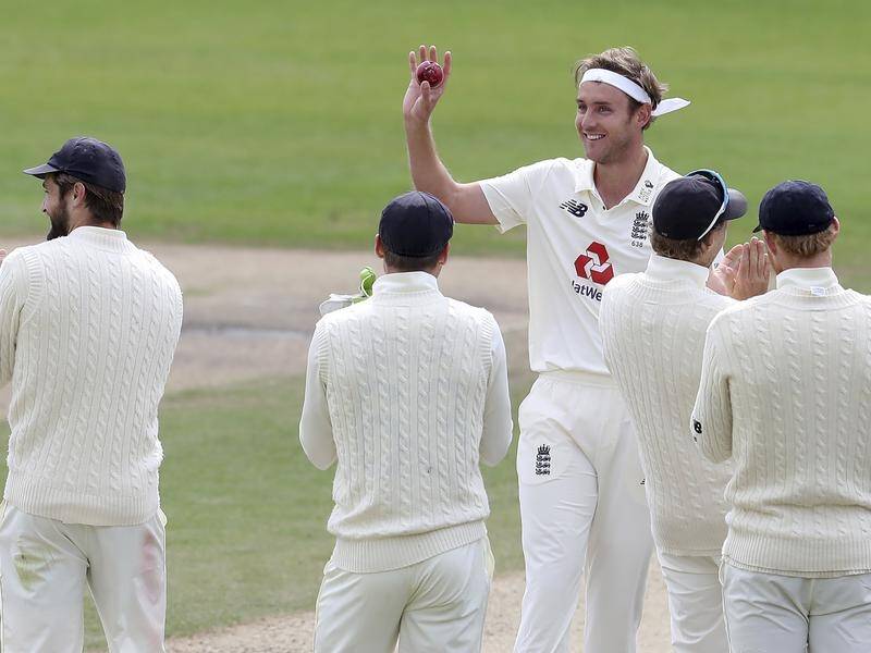 England's Stuart Broad celebrates taking his 500th Test wicket.