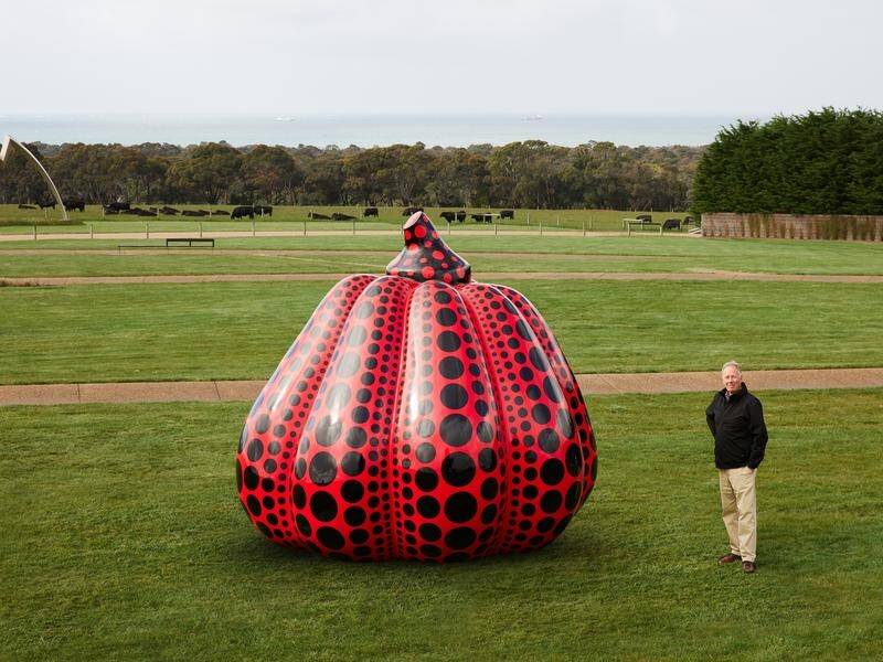 A polka-dot pumpkin by Japanese artist Yayoi Kusama has been installed at Victoria's Pt. Leo Estate. (HANDOUT/CHRIS MCCONVILLE)