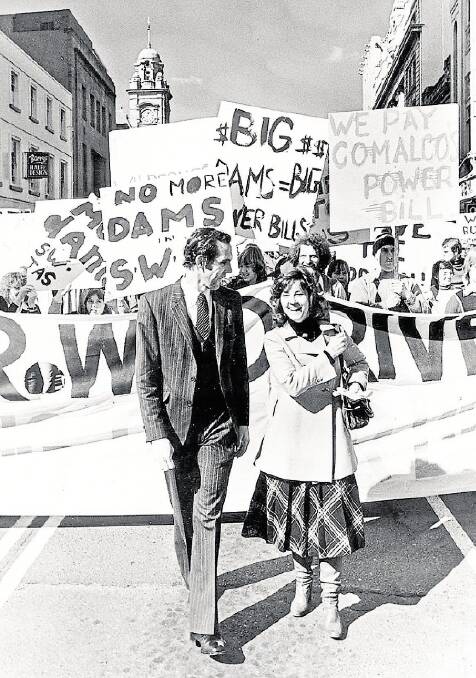 A Franklin Dam protest led by  Bob Brown, and television actress Lorraine Bayly.