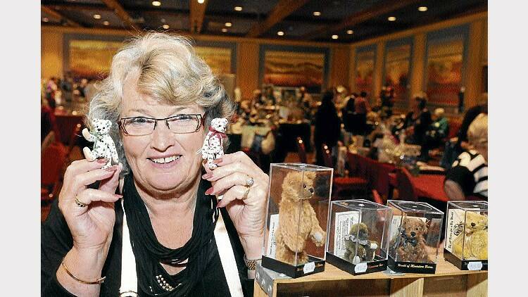 Penny Beveridge, of Port Sorell, with miniature bears at the Doll, Bear and Miniature Fair at Country Club Tasmania. Picture: PAUL SCAMBLER