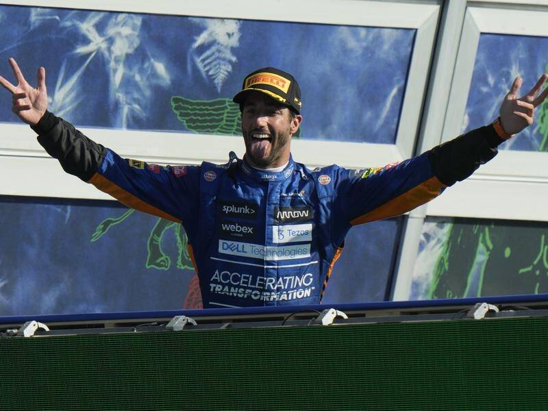 Australian Daniel Ricciardo celebrates his first F1 triumph since 2018 at the Italian GP at Monza.