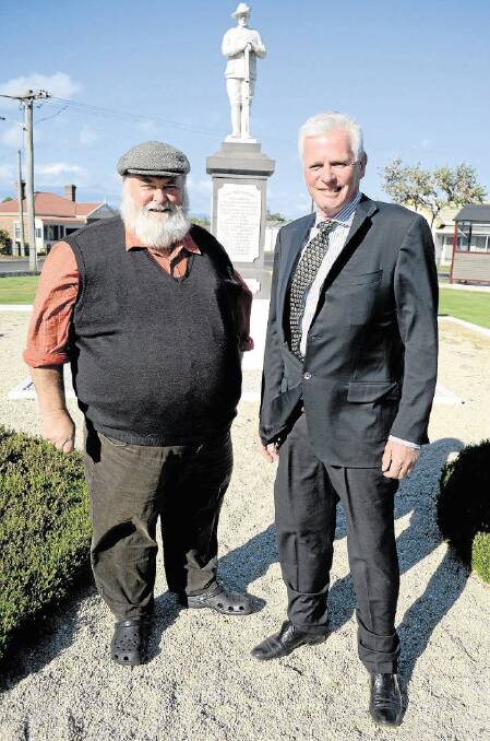 Northern Midlands mayoral candidates Dick Adams and David Downie at Perth Lions Park war memorial. Picture: JAMES BRADY
