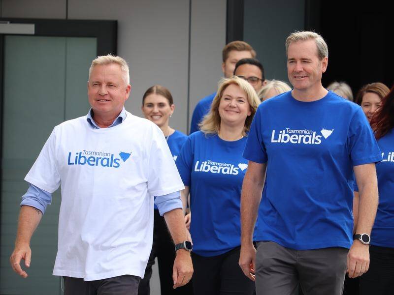 Liberal leader Jeremy Rockliff (L) will launch the party's campaign ahead of the March 23 poll. (Ethan James/AAP PHOTOS)