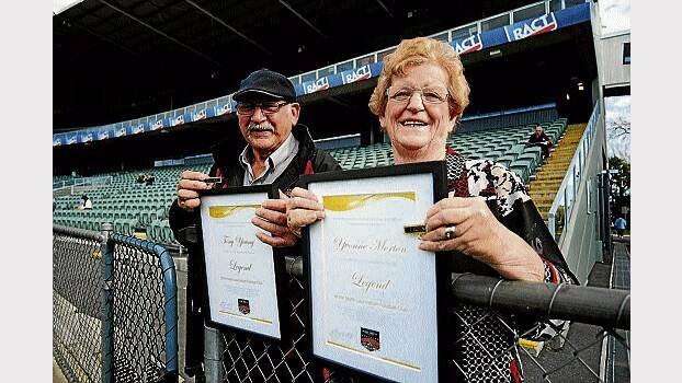  North Launceston Football Club life members Tony Young and Yvonne Morton were elevated to legend status at the club at a special function at Aurora Stadium yesterday.  Picture: Peter Sanders
