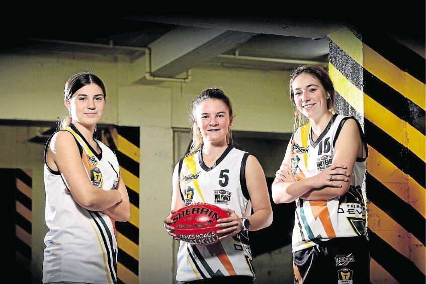 Launceston teenagers Hayley Whyte, Courtney Webb and Elsie Cornish have been selected in Tasmania's under-18 team. Picture: PHILLIP BIGGS