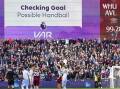 A late VAR review for handball deprived West Ham of a win against Aston Villa at the London Stadium. (AP PHOTO)