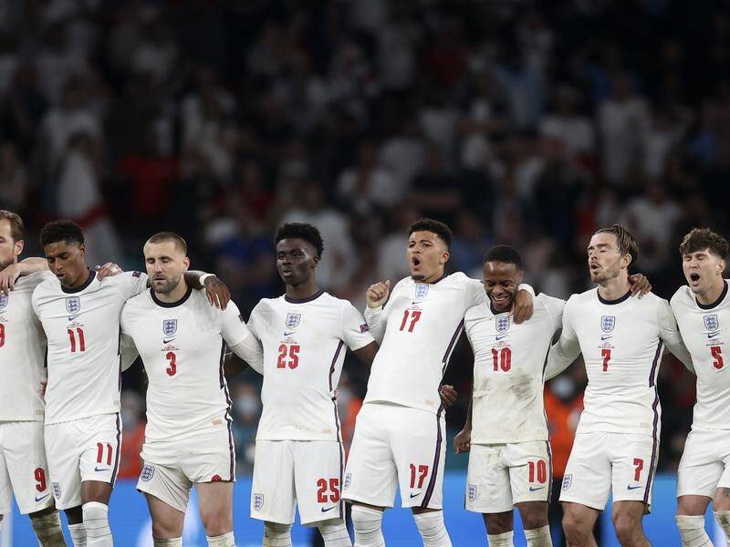 England players react during the Euro final penalty shootout loss to Italy.