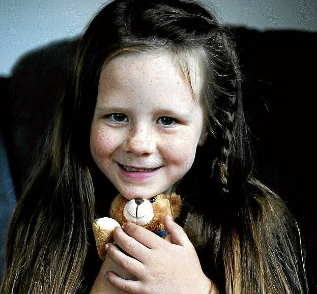 Meika Tuthill, 6, of George Town, with her Make-a-Wish Foundation Bear. Picture: GEOFF ROBSON