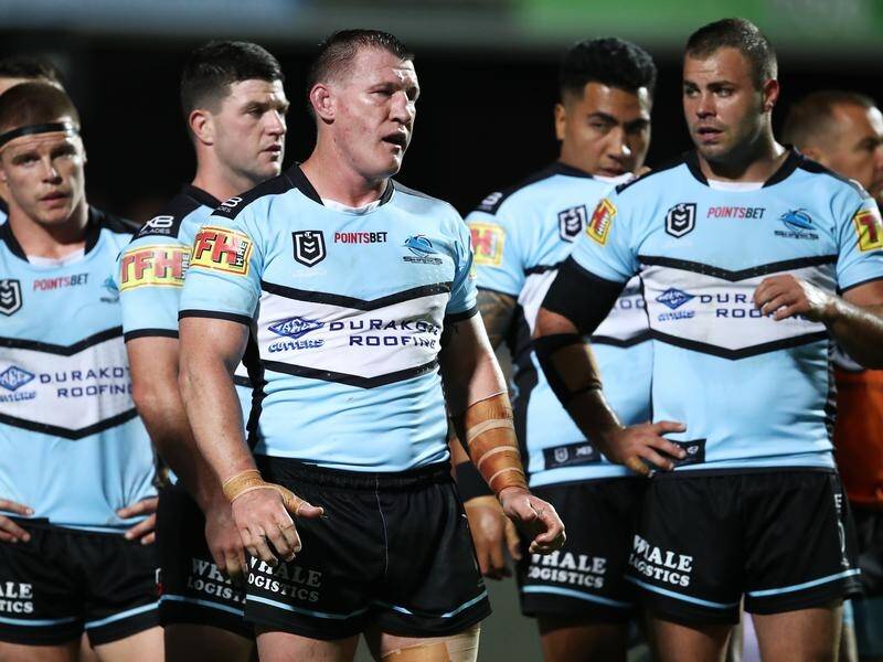 Paul Gallen (c) and the Sharks lost out to Manly in their elimination final at Lottoland.