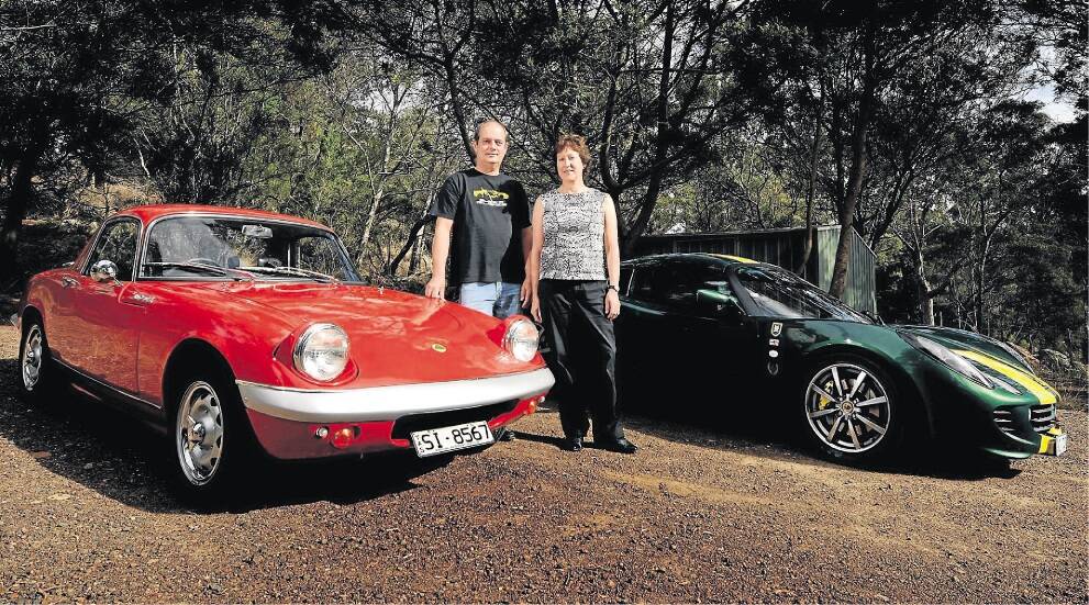 John and Paula Barrass with their 1967 Lotus Elan and 2004 Lotus Elise.