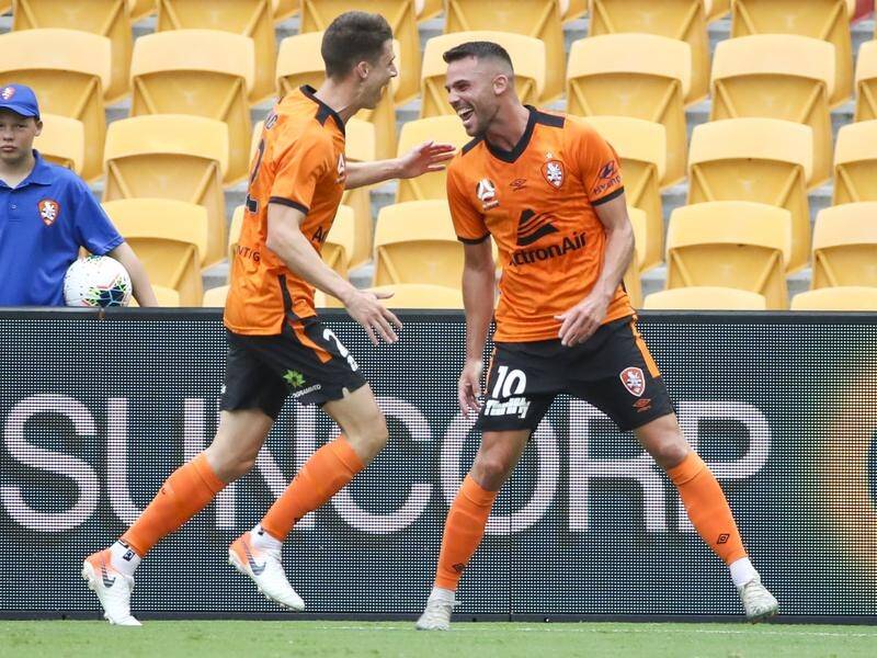 Brad Inman (R) has scored both Brisbane goals in a 2-2 home A-League draw with Melbourne City.