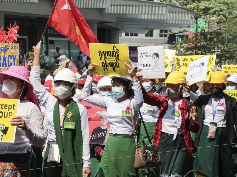 Protests against the Myanmar coup have again taken place across the country.